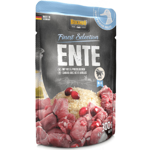 Hrana umeda pentru caini Belcando Rata orez si merisoare 300g